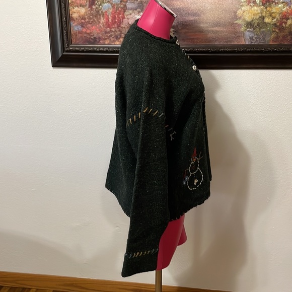 Woolrich Pure New WOOL Button Christmas Snowmen Sweater Tree Snowflakes Cardigan - Picture 4 of 13